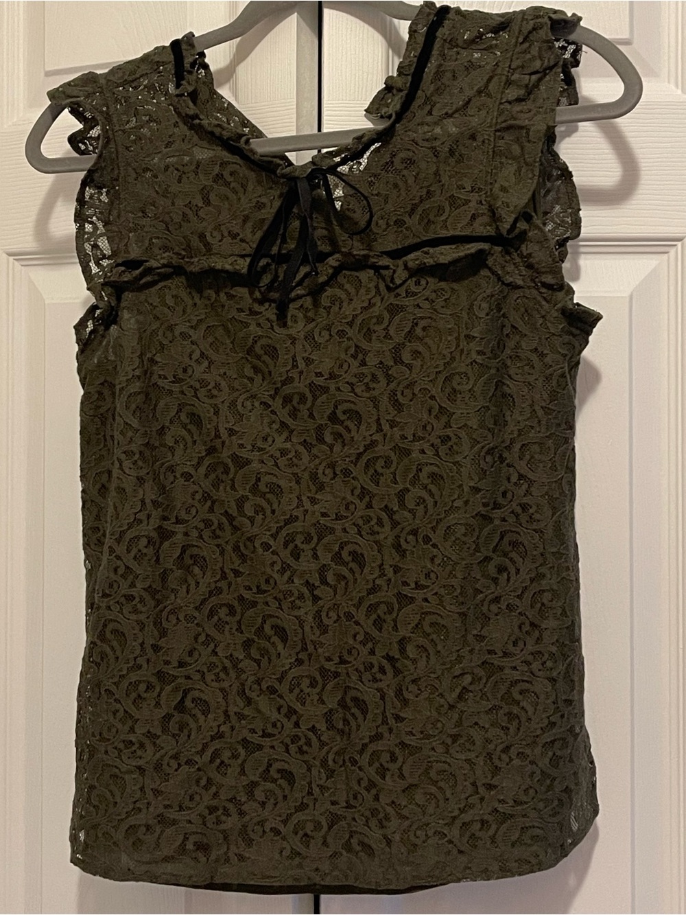 New York & Company Olive Lace Ruffle Tie-Front Camisole